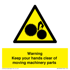 Warning - Keep your hands clear of moving machinery parts